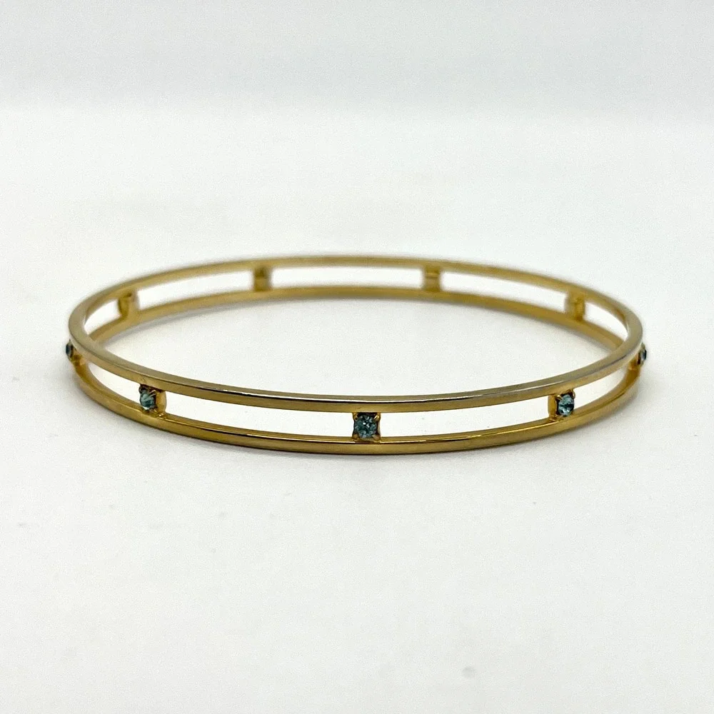 Gold Bangle Bracelet with Blue Stone‎ Accents - Fashion Jewelry